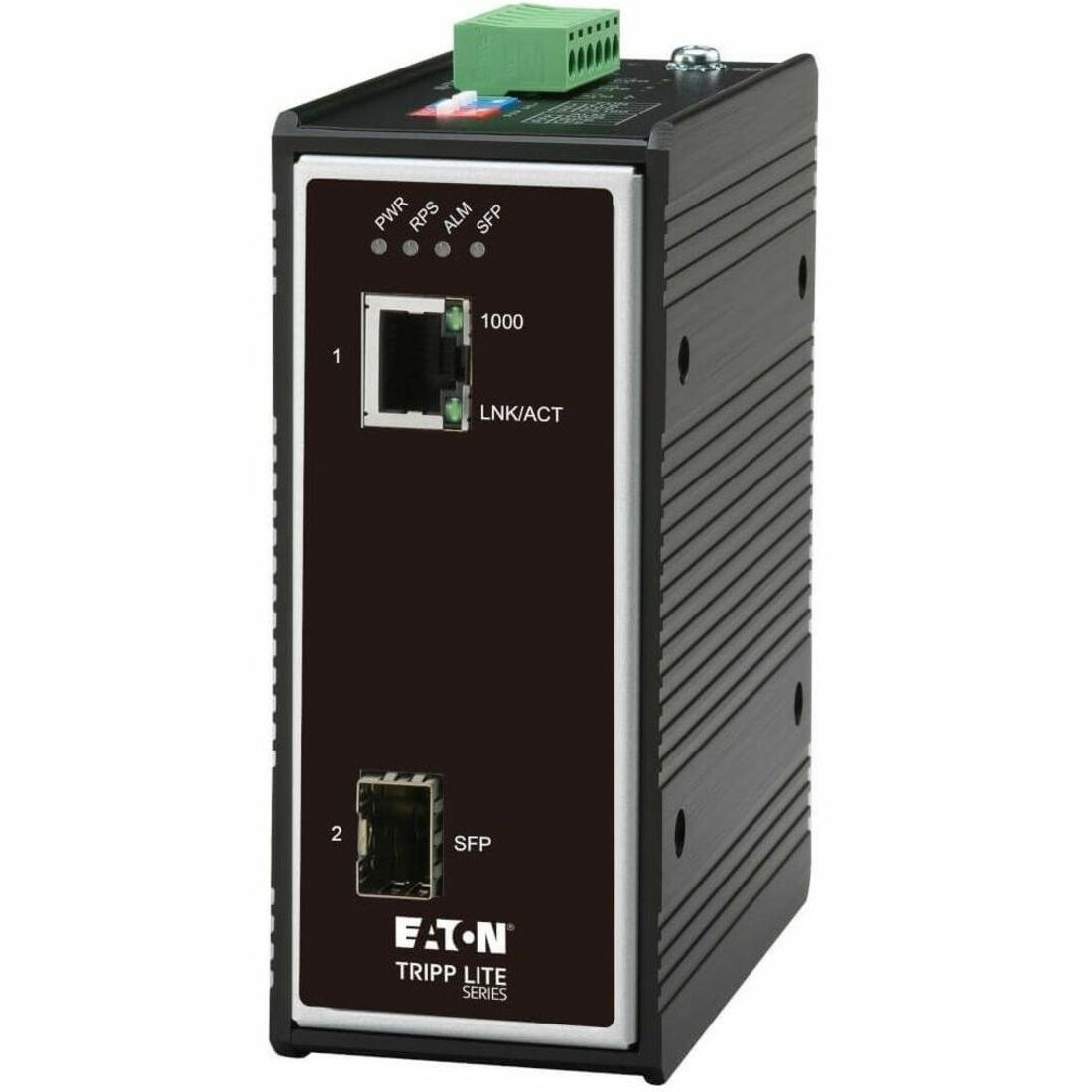 Eaton Tripp Lite Series Industrial Gigabit Fiber to Ethernet Media Converter, 10/100/1000 Mbps, RJ45/SFP, -40&deg; to 75&deg;C, DC Power, TAA - N785-I01-SFP-D