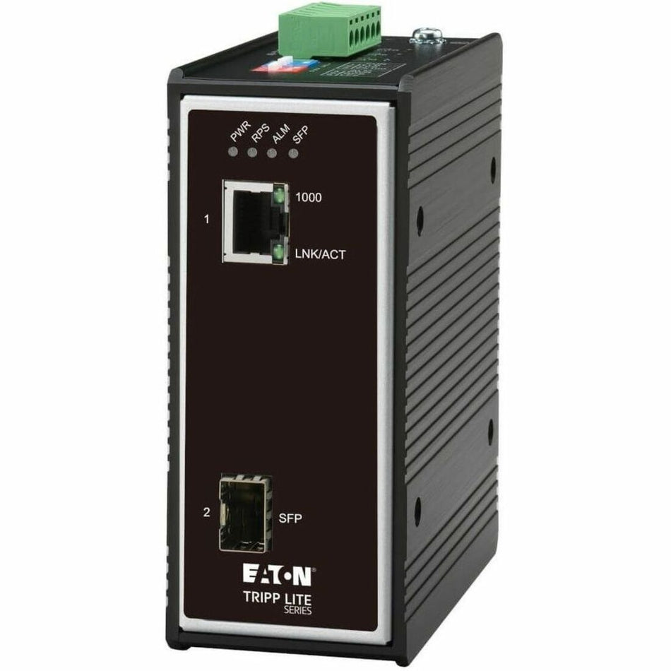 Eaton Tripp Lite Series Industrial Gigabit Fiber to Ethernet Media Converter, 10/100/1000 Mbps, RJ45/SFP, -40&deg; to 75&deg;C, DC Power, TAA - N785-I01-SFP-D