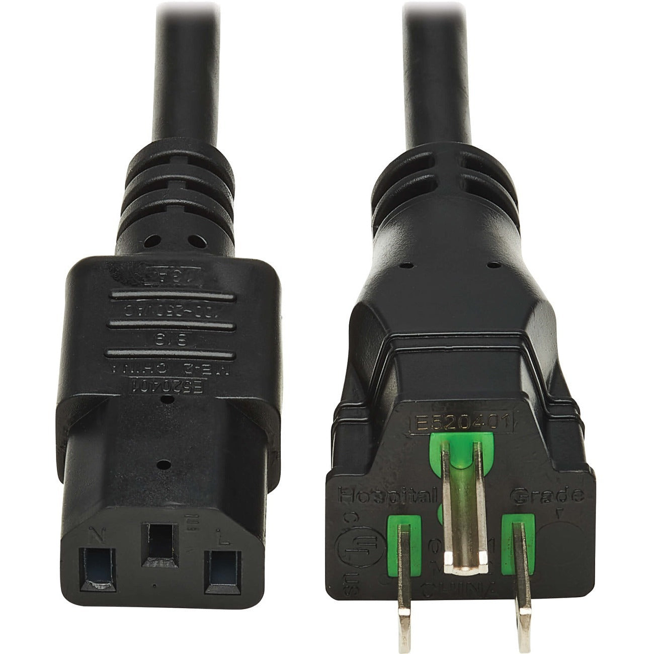 Eaton Tripp Lite Series Safe-IT Antibacterial Hospital-Grade Power Cord, 5-15P to C13 - Green Dot, 13A, 125V, 16 AWG, Black, 6 ft. (1.8 m) - P006AB-006-HG
