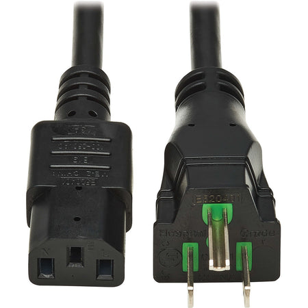 Eaton Tripp Lite Series Safe-IT Antibacterial Hospital-Grade Power Cord, 5-15P to C13 - Green Dot, 13A, 125V, 16 AWG, Black, 6 ft. (1.8 m) - P006AB-006-HG