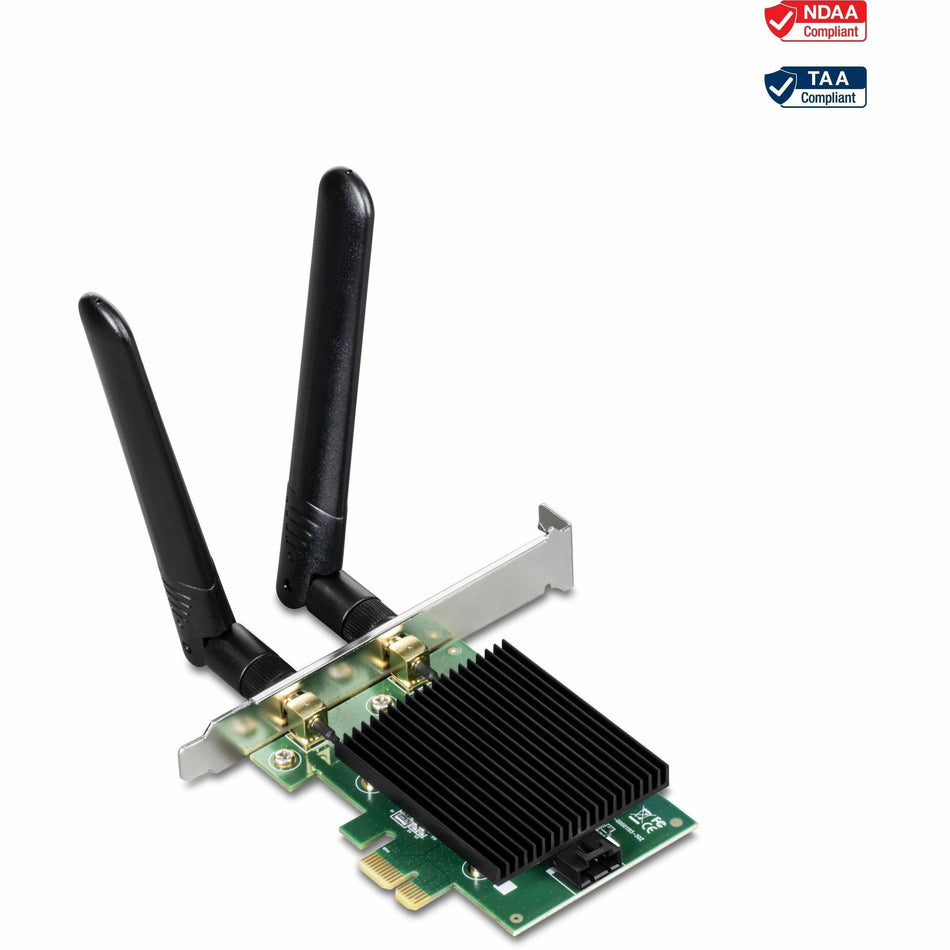 TRENDnet TEW-907ECH IEEE 802.11ax Bluetooth 5.2 Dual Band Wi-Fi/Bluetooth Combo Adapter for Desktop Computer - TAA Compliant - TEW-907ECH