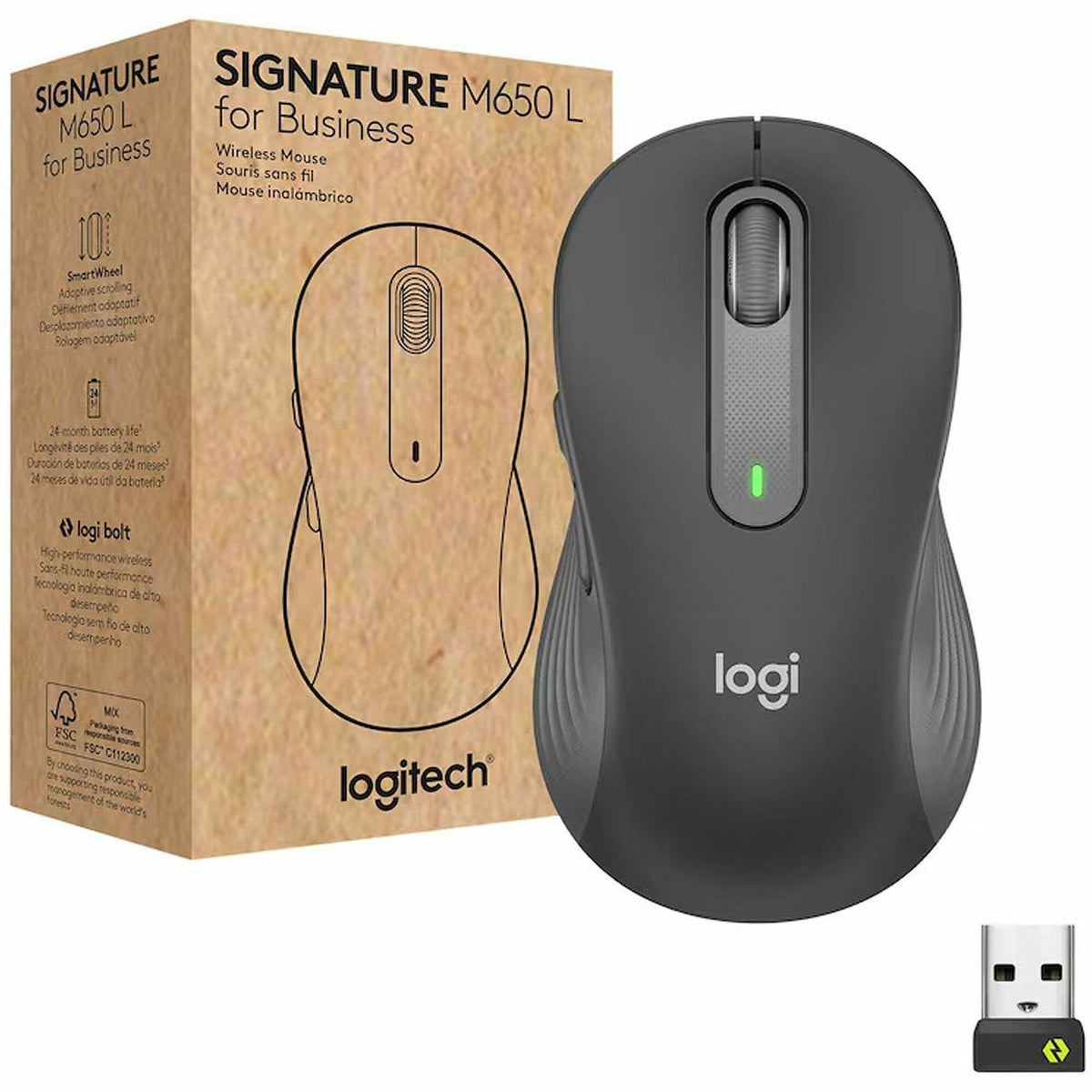 Logitech Signature M650 for Business Wireless Mouse, For Small to Medium Sized Hands, Logi Bolt, Graphite - 910-006272