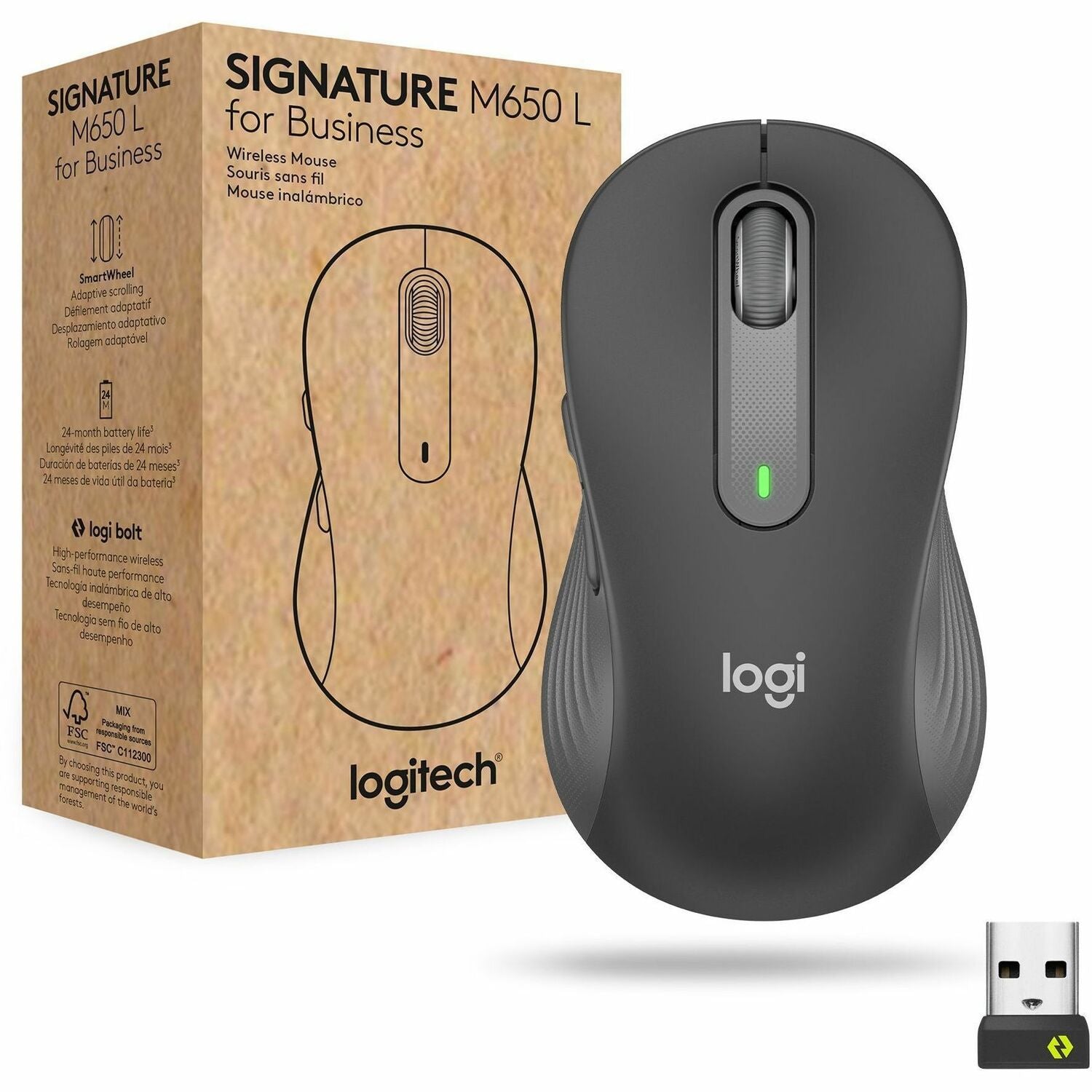 Logitech Signature M650 L for Business Wireless Mouse, For Large Sized Hands, Logi Bolt, Bluetooth, Graphite - 910-006346