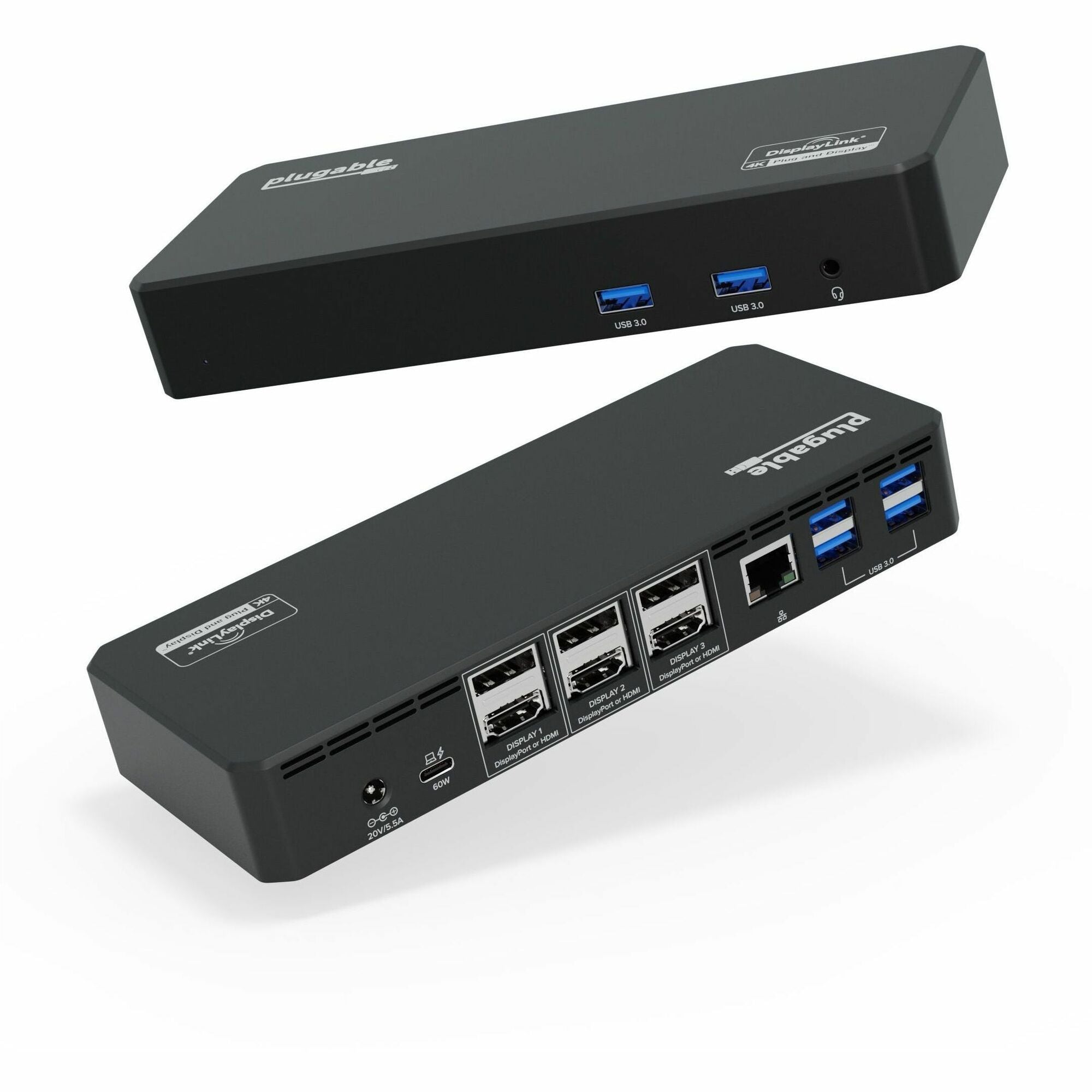 Plugable 12-in-1 USB C Docking Station Triple 4K Displays with 3x HDMI or 3x DisplayPort with 60W Charging - UD-6950PDZ