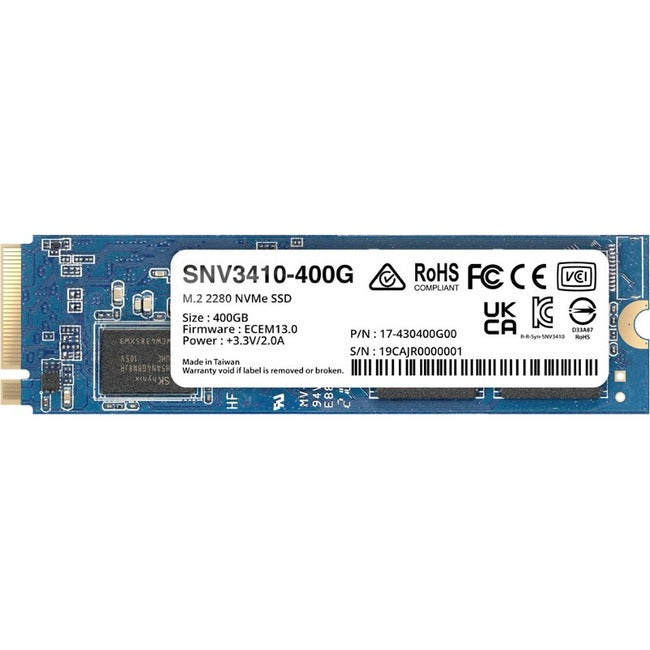 Synology SNV3000 SNV3410-400G 400 GB Solid State Drive - M.2 2280 Internal - PCI Express NVMe (PCI Express NVMe 3.0 x4) - SNV3410-400G