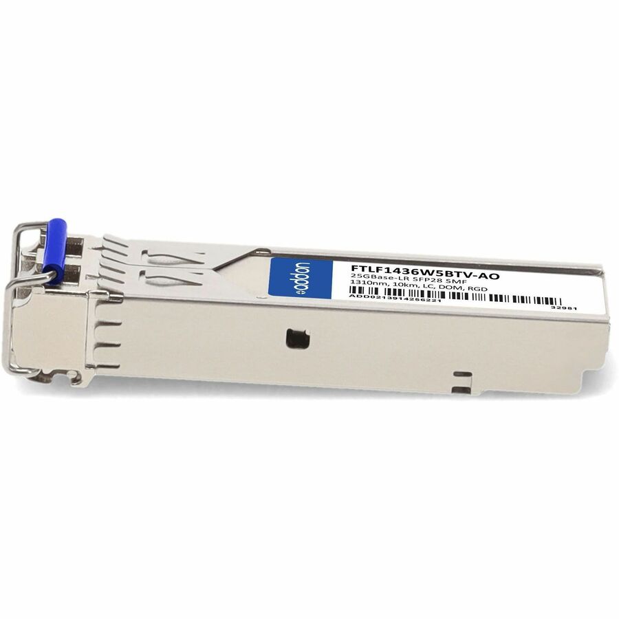 AddOn Finisar&reg; FTLF1436W5BTV Compatible TAA 10/25GBase-LR Dual-Rate SFP28 Transceiver (SMF, 1310nm, 10km, LC, DOM, Rugged) - FTLF1436W5BTV-AO
