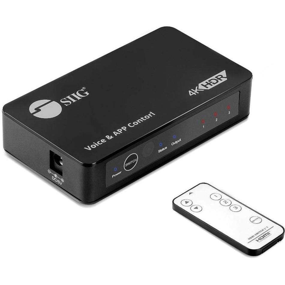 SIIG 3x1 4K60Hz HDMI Switch with IR & Voice APP Control - CE-H27211-S1