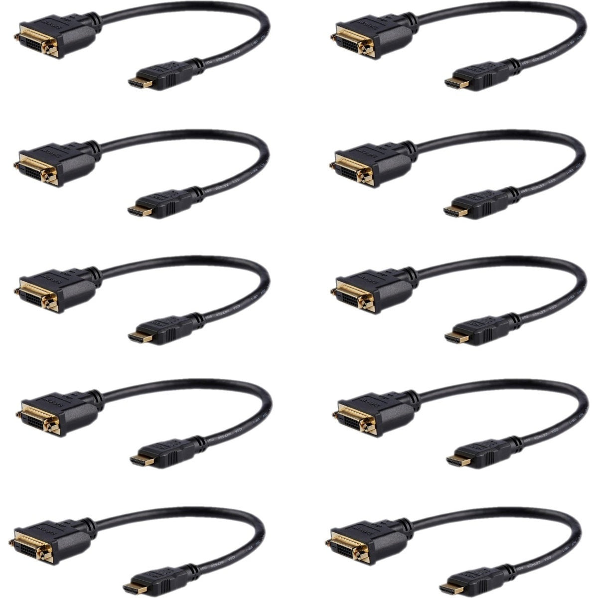 StarTech.com 8in (20cm) HDMI to DVI Adapter, DVI-D to HDMI (1920x1200p), 10 Pack, HDMI Male to DVI-D Female Cable, HDMI to DVI Cord, Black - HDDVIMF8IN10PK