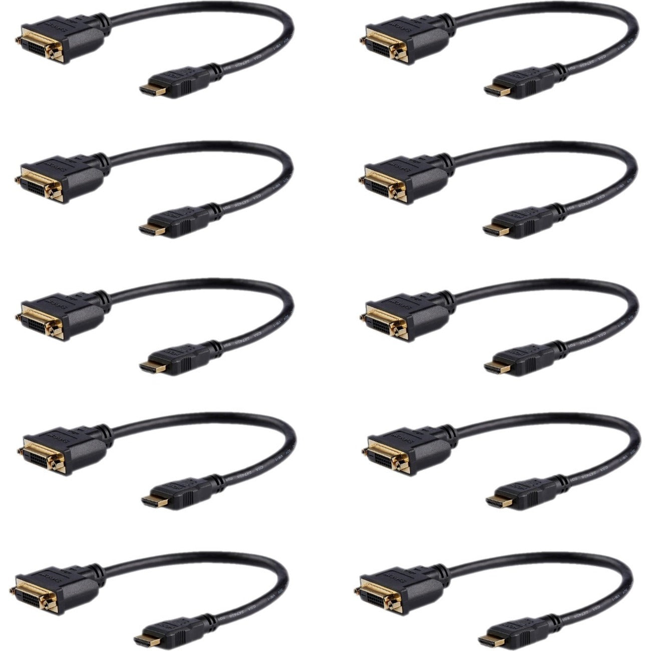 StarTech.com 8in (20cm) HDMI to DVI Adapter, DVI-D to HDMI (1920x1200p), 10 Pack, HDMI Male to DVI-D Female Cable, HDMI to DVI Cord, Black - HDDVIMF8IN10PK