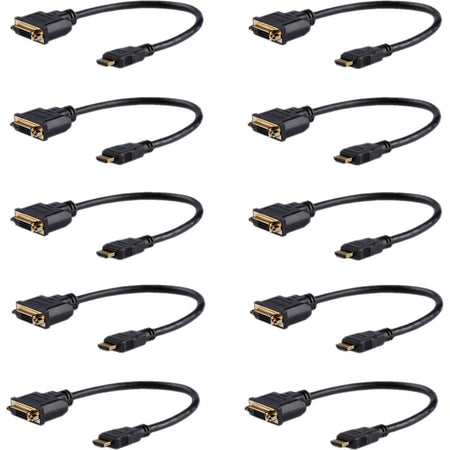 StarTech.com 8in (20cm) HDMI to DVI Adapter, DVI-D to HDMI (1920x1200p), 10 Pack, HDMI Male to DVI-D Female Cable, HDMI to DVI Cord, Black - HDDVIMF8IN10PK