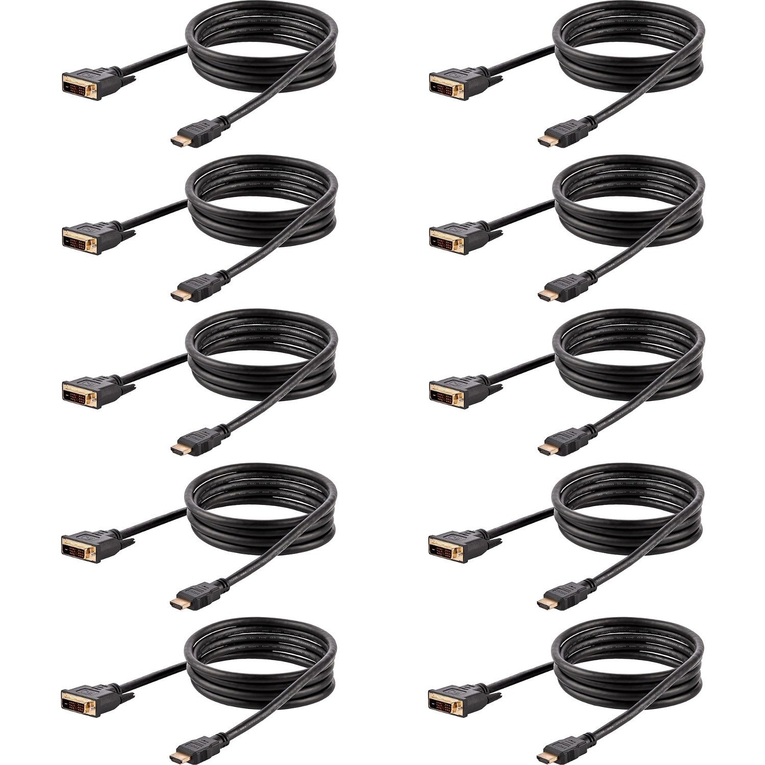 StarTech.com 6ft (1.8m) HDMI to DVI Cable, DVI-D to HDMI Display Cable (1920x1200p), 10 Pack, Black, HDMI to DVI-D Adapter Cord M/M - HDMIDVIMM610PK