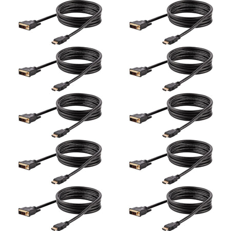 StarTech.com 6ft (1.8m) HDMI to DVI Cable, DVI-D to HDMI Display Cable (1920x1200p), 10 Pack, Black, HDMI to DVI-D Adapter Cord M/M - HDMIDVIMM610PK