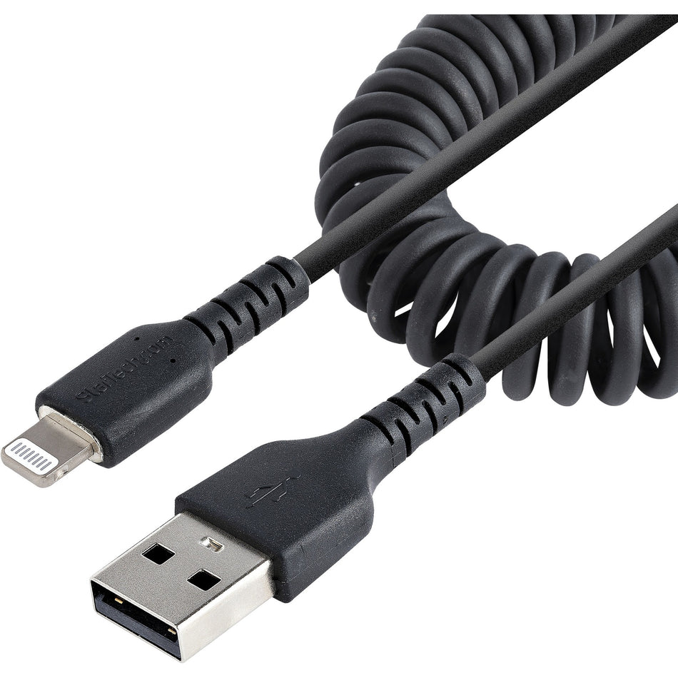 StarTech.com 50cm/20in USB to Lightning Cable, MFi Certified, Coiled iPhone Charger Cable, Black, Durable TPE Jacket Aramid Fiber - RUSB2ALT50CMBC