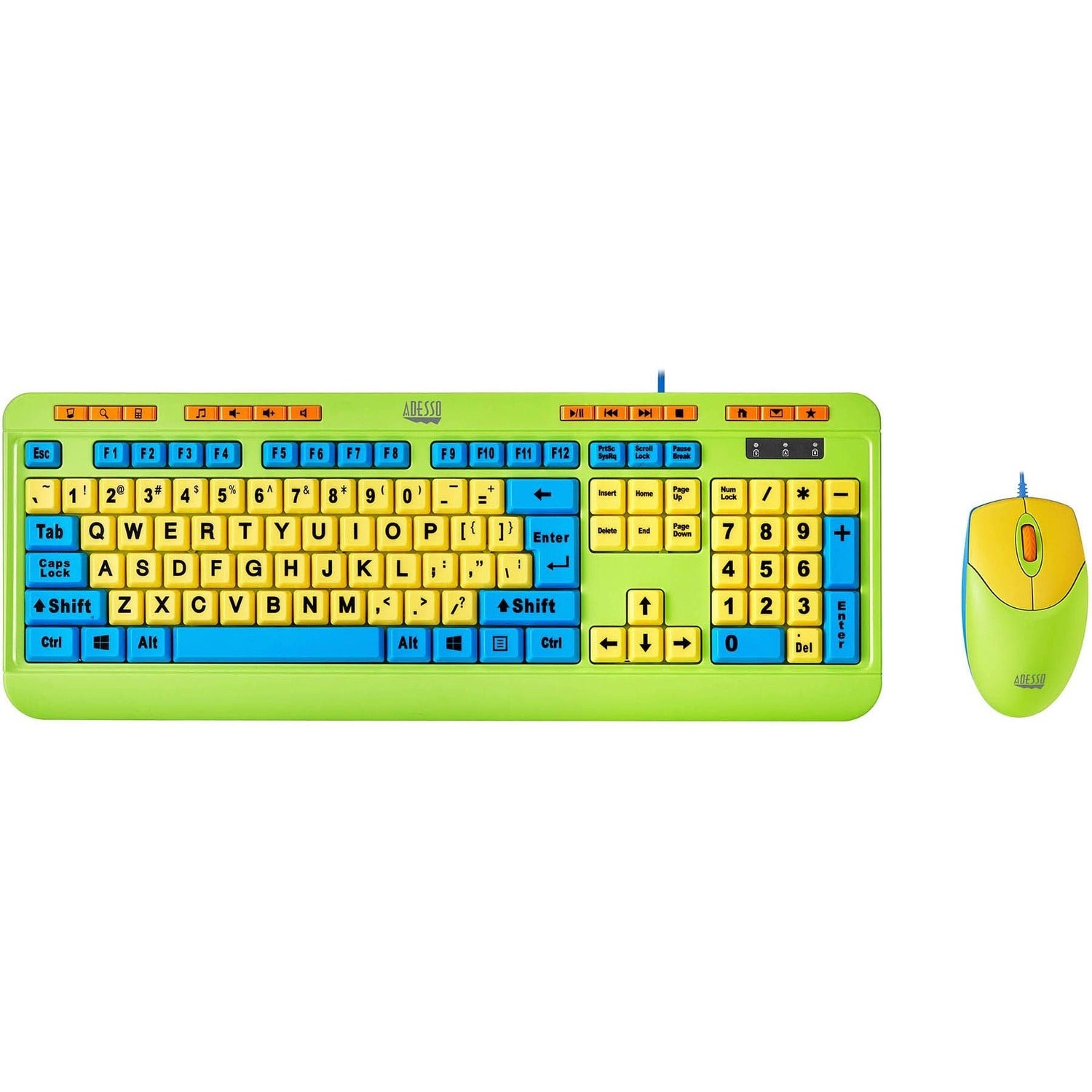 Adesso Antimicrobial Wired Kids Keyboard and Mouse Combo - AKB-132DB