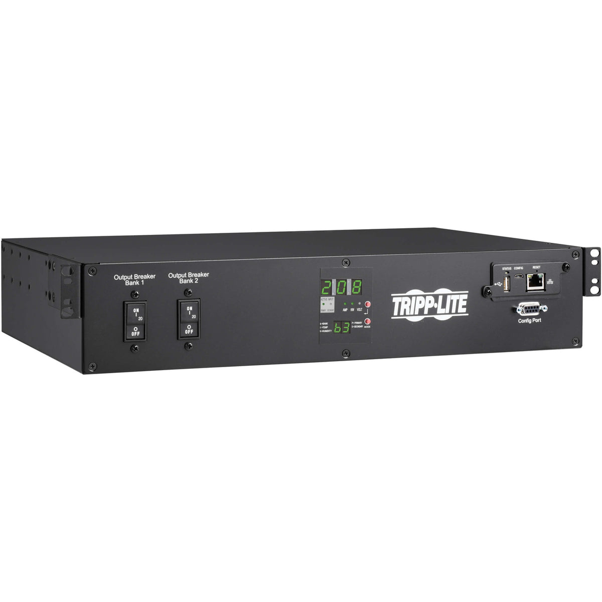 Tripp Lite by Eaton 5.8kW 208/240V Single-Phase ATS/Monitored PDU - 16 C13, 2 C19 & 1 L6-30R Outlets, Dual L6-30P Inputs, 10 ft. Cords, 2U, TAA - PDUMNH30HVAT2