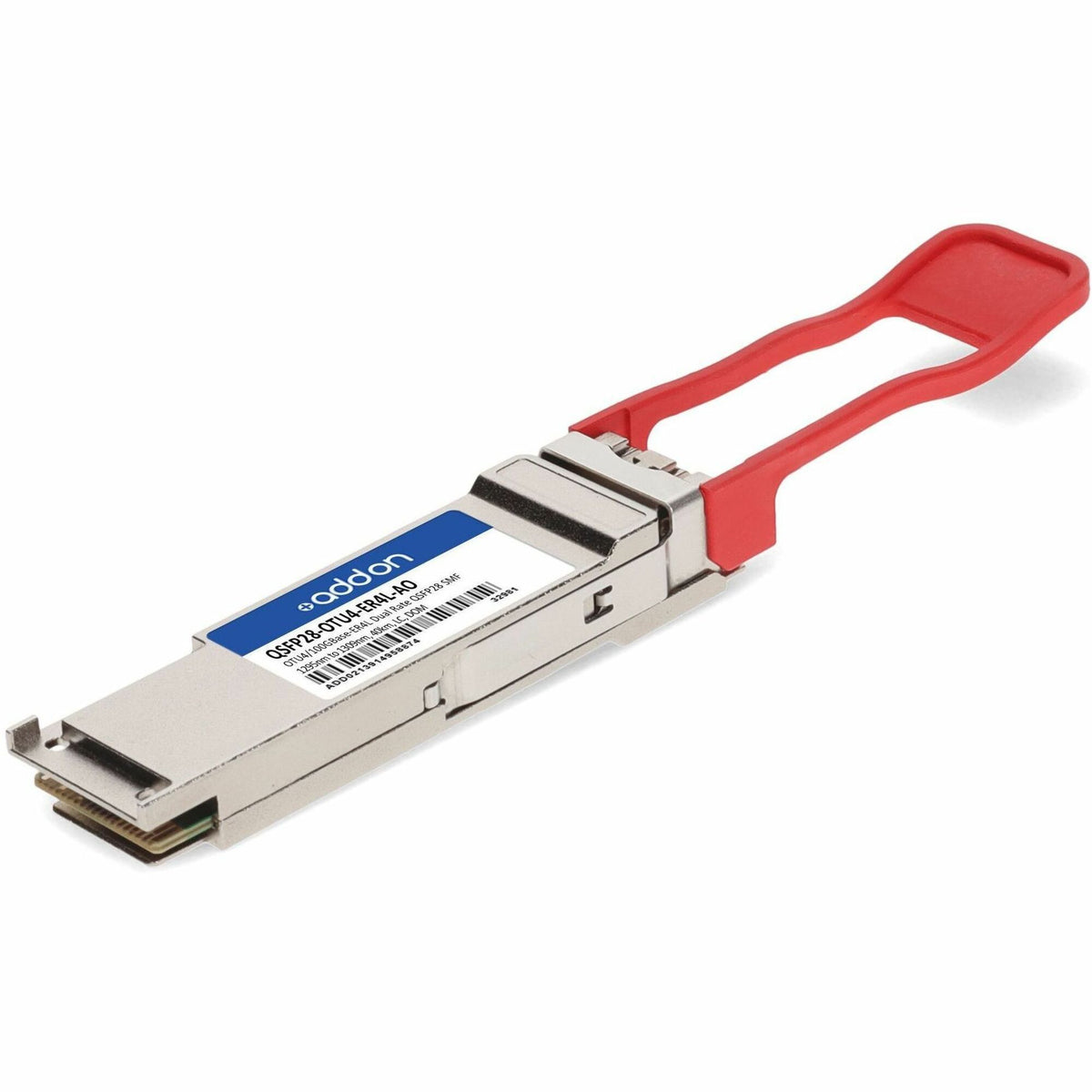 AddOn MSA and TAA Compliant OTU-4-ER4L 100GbE Dual-Rate QSFP28 Transceiver (SMF, 1295nm to 1309nm, 40km w/host FEC, LC, DOM) - QSFP28-OTU4-ER4L-AO