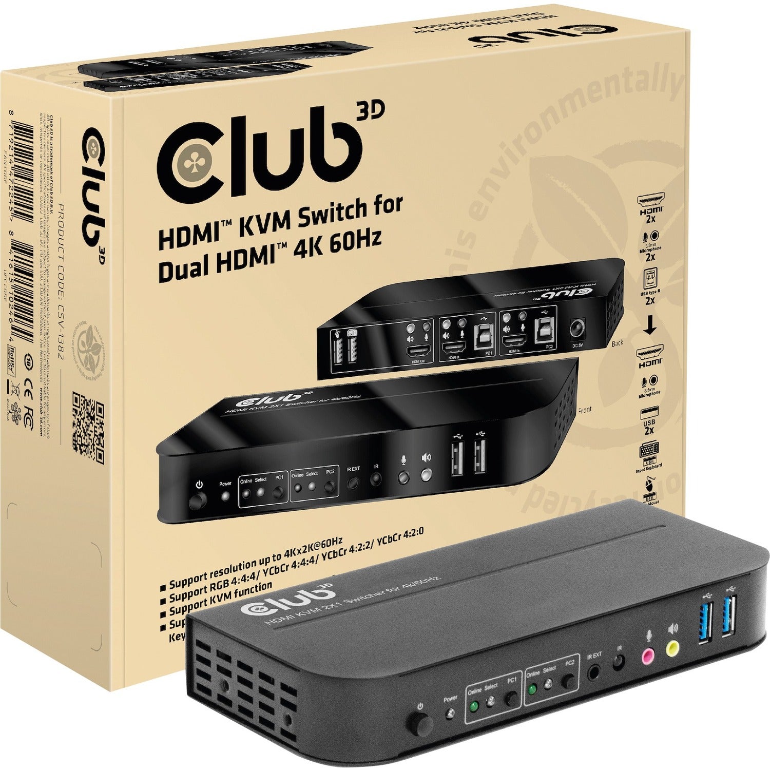 Club 3D HDMI KVM Switch for Dual HDMI 4K 60Hz - CSV-1382