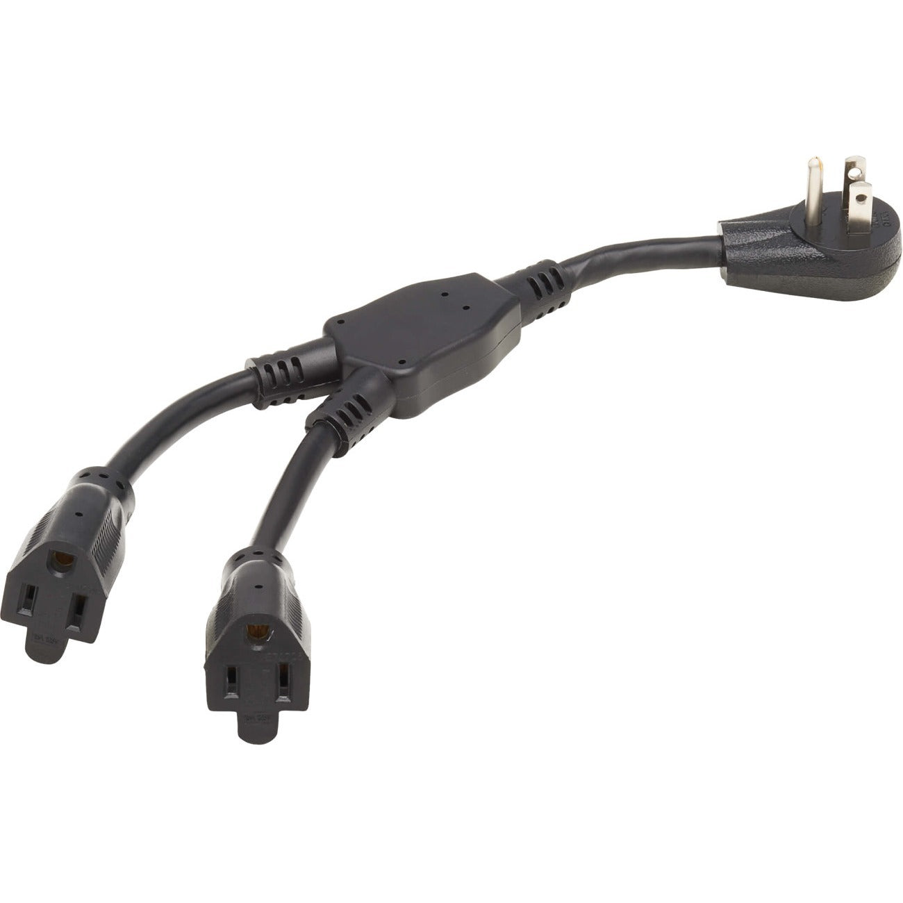 Eaton Tripp Lite Series Extension Cord Y Splitter, Right-Angle NEMA 5-15P to 2x NEMA 5-15R - Heavy Duty, 15A, 120V, 14 AWG, 1 ft. (0.3 m), Black - P024-001-15D-2