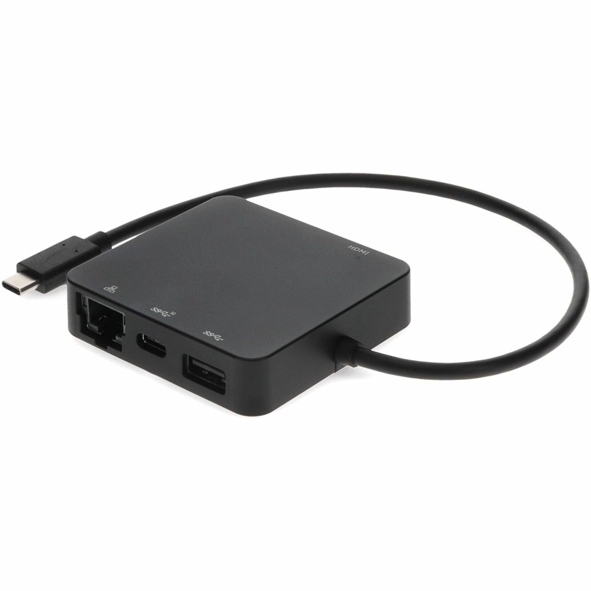 AddOn 8in USB C Male to USB C 3.1, HDMI 4K, USB A 3.1 Gen 2, and RJ-45 Female Black Hub - USBC2C313G2H4R