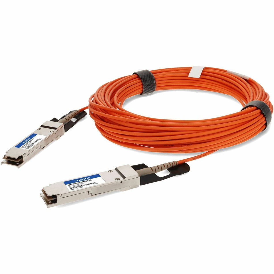 AddOn MSA and TAA Compliant 40GBase-AOC QSFP+ to QSFP+ Orange Active Optical Cable (850nm, MMF, 25m) - QSFP-40G-AOC25M-OE-AO