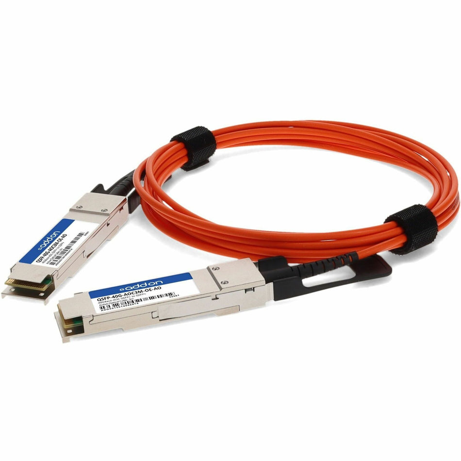 AddOn MSA and TAA Compliant 40GBase-AOC QSFP+ to QSFP+ Orange Active Optical Cable (850nm, MMF, 3m) - QSFP-40G-AOC3M-OE-AO