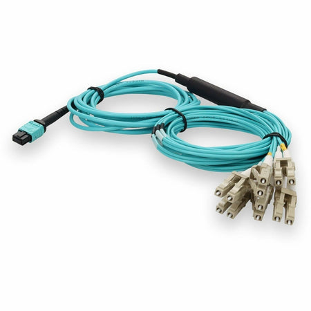 AddOn 3m MPO/UPC to 6xLC/UPC Duplex Aqua OM4 Armored OFNP (Plenum-Rated) 12-Strand Fiber Fanout Cable - ADD-MPO-6LC3M5OM4AP