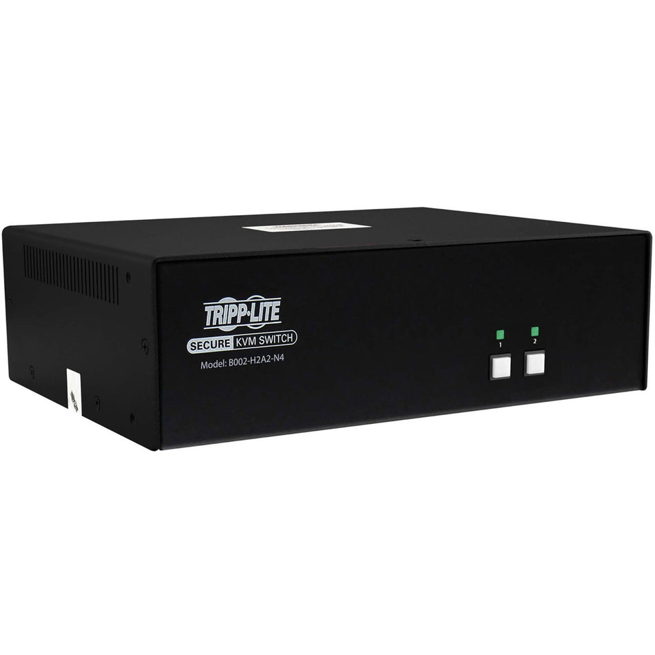 Tripp Lite series Secure KVM Switch, 2-Port, Dual Head, HDMI to HDMI, 4K, NIAP PP4.0, Audio, TAA - B002-H2A2-N4