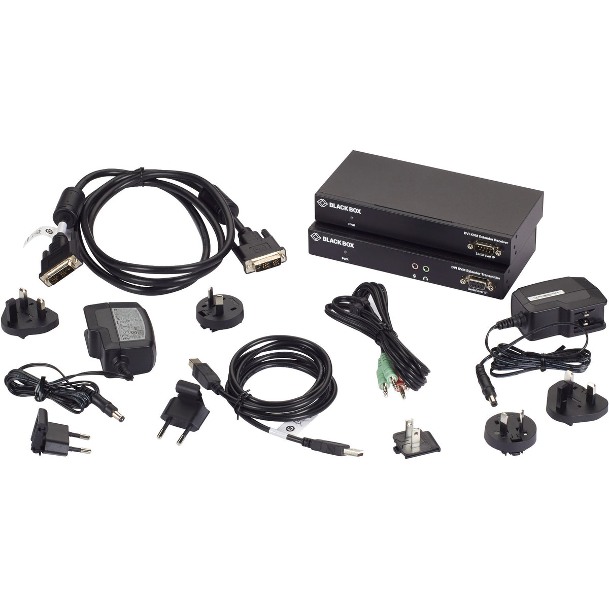 Black Box KVX Series KVM Extender Kit over CATx - DVI-D, USB 2.0, Serial, Audio, Local Video - KVXLCF-100-R2