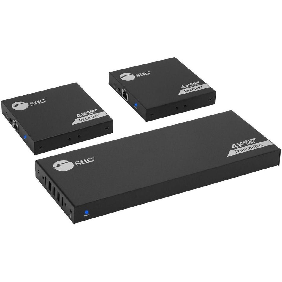 SIIG 1x2 4K60Hz HDMI Splitter Over Cat6 Extender with Loopout/IR/ARC & RS-232 - Up to 230ft (70m) - Near Zero Latency - CE-H27911-S1