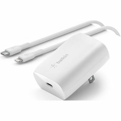 Belkin 30W USB-C PD 3.0 PPS Wall Charger w/ 3.3 ft USB-C Cable w/ Lightning Connector - White - WCA005DQ1MWH-B5