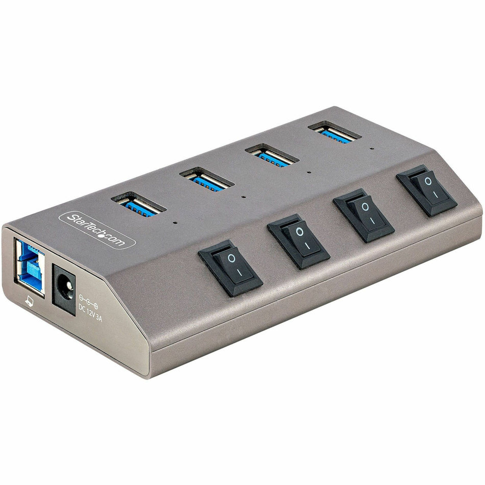 StarTech.com 4-Port Self-Powered USB-C Hub with Individual On/Off Switch, Desktop/Laptop USB-C to USB-A Hub, USB Type C Hub w/Power Supply - 5G4AIBS-USB-HUB-NA