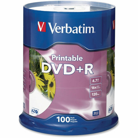 Verbatim DVD+R 4.7GB 16X White Inkjet Printable - 100pk Spindle - 95145