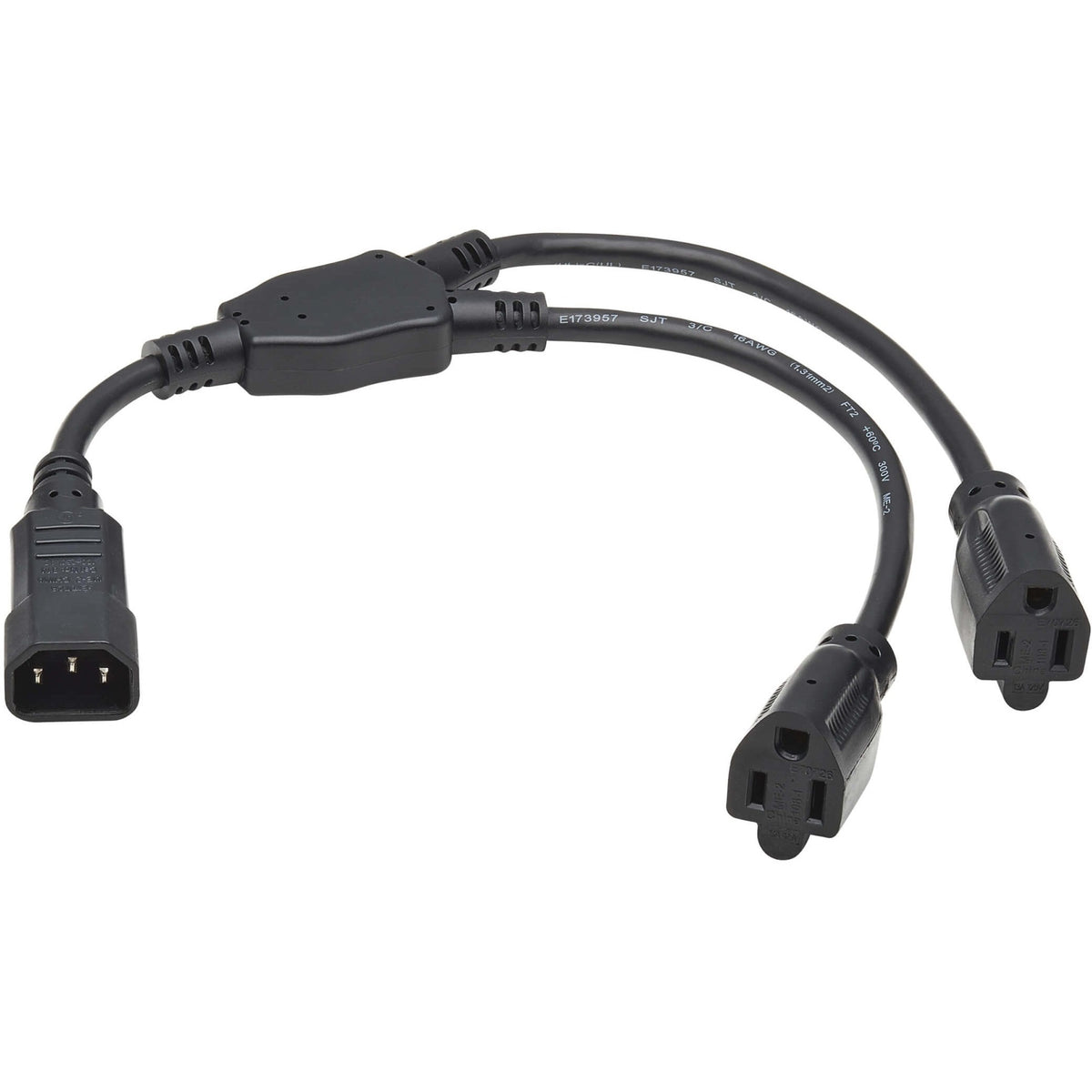 Tripp Lite by Eaton Power Cord Y Splitter, C14 to 2x NEMA 5-15R - 13A, 125V, 16 AWG, 18 in. (46 cm), Black Splitter Cord - P002-18N-2R
