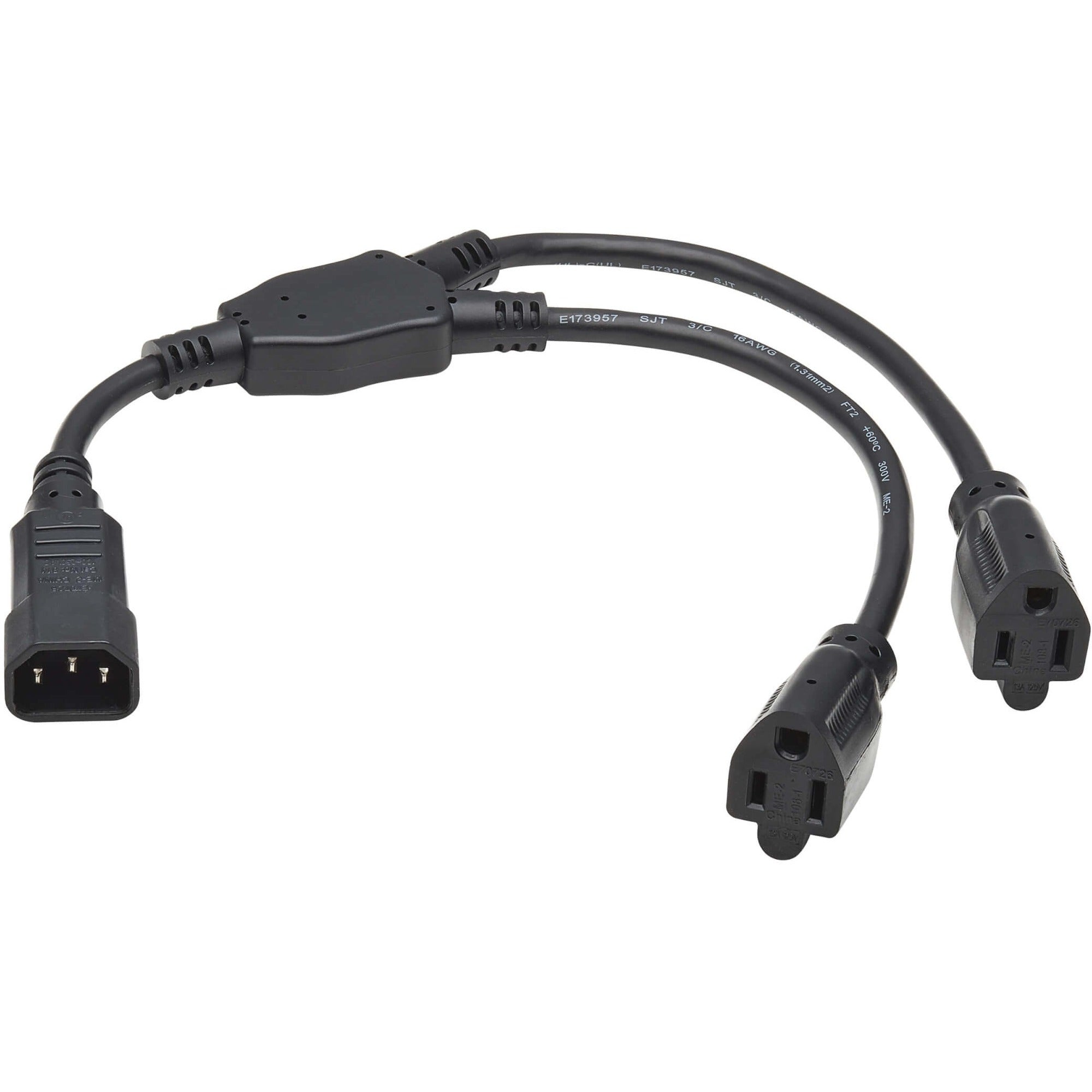 Tripp Lite by Eaton Power Cord Y Splitter, C14 to 2x NEMA 5-15R - 13A, 125V, 16 AWG, 18 in. (46 cm), Black Splitter Cord - P002-18N-2R