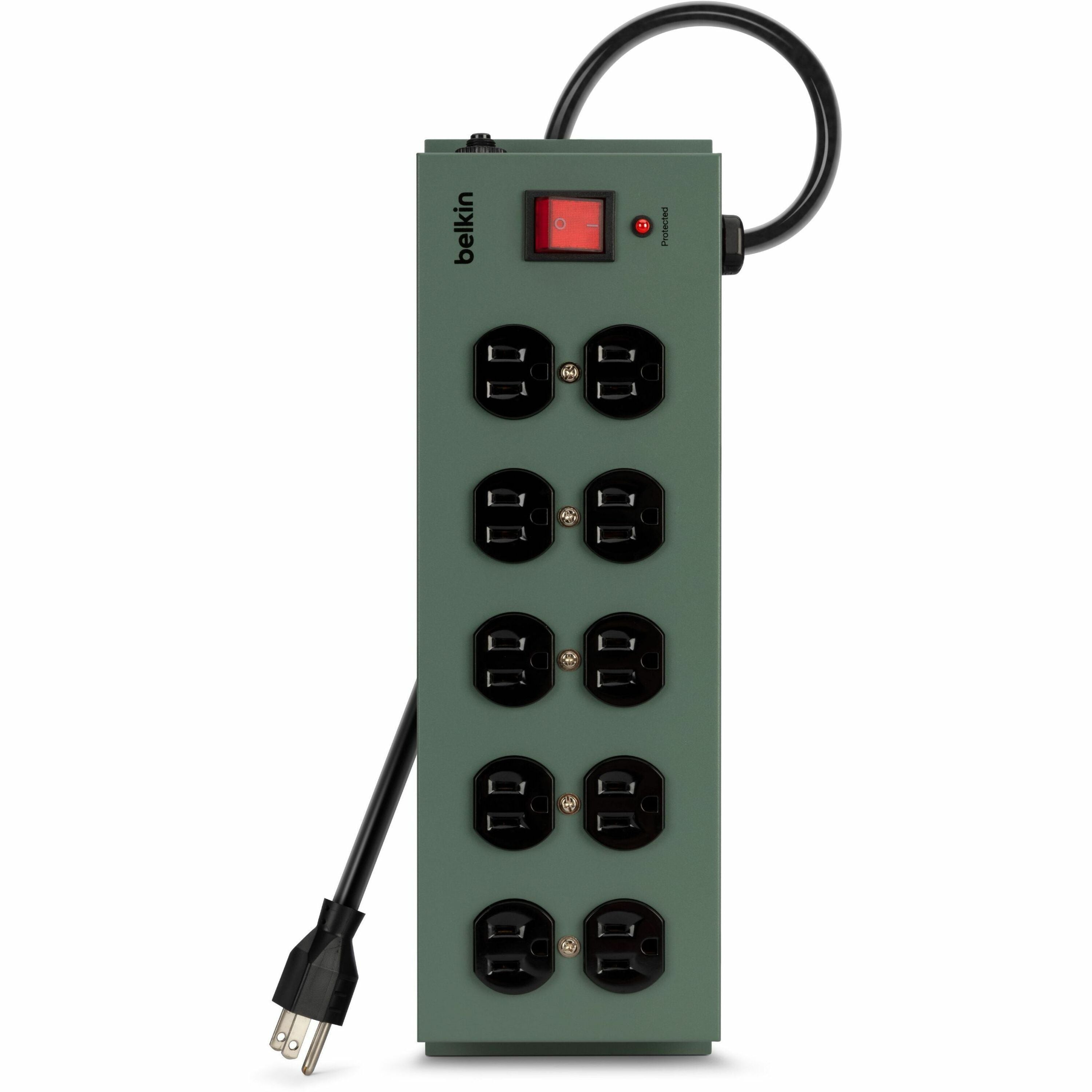 Belkin 10-Outlet Metal Surge Protector - 15ft Cord - Straight Plug - 885J - On-Off Switch - Green (5-pack) - F9D1000-155PK