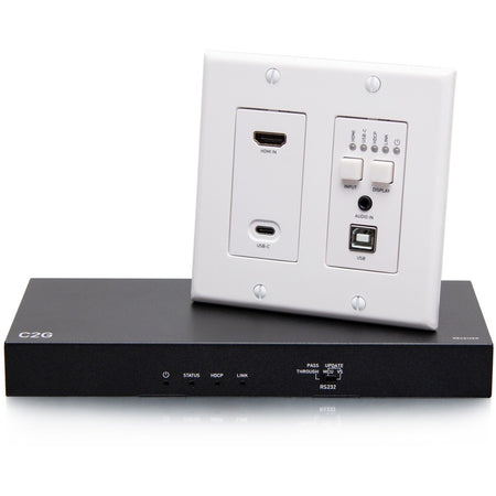 C2G HDMI HDBaseT + USB-C, 3.5mm, and USB-B to A over Cat Extender Wall Plate Transmitter to Box Receiver - 4K 60Hz - C2G31011