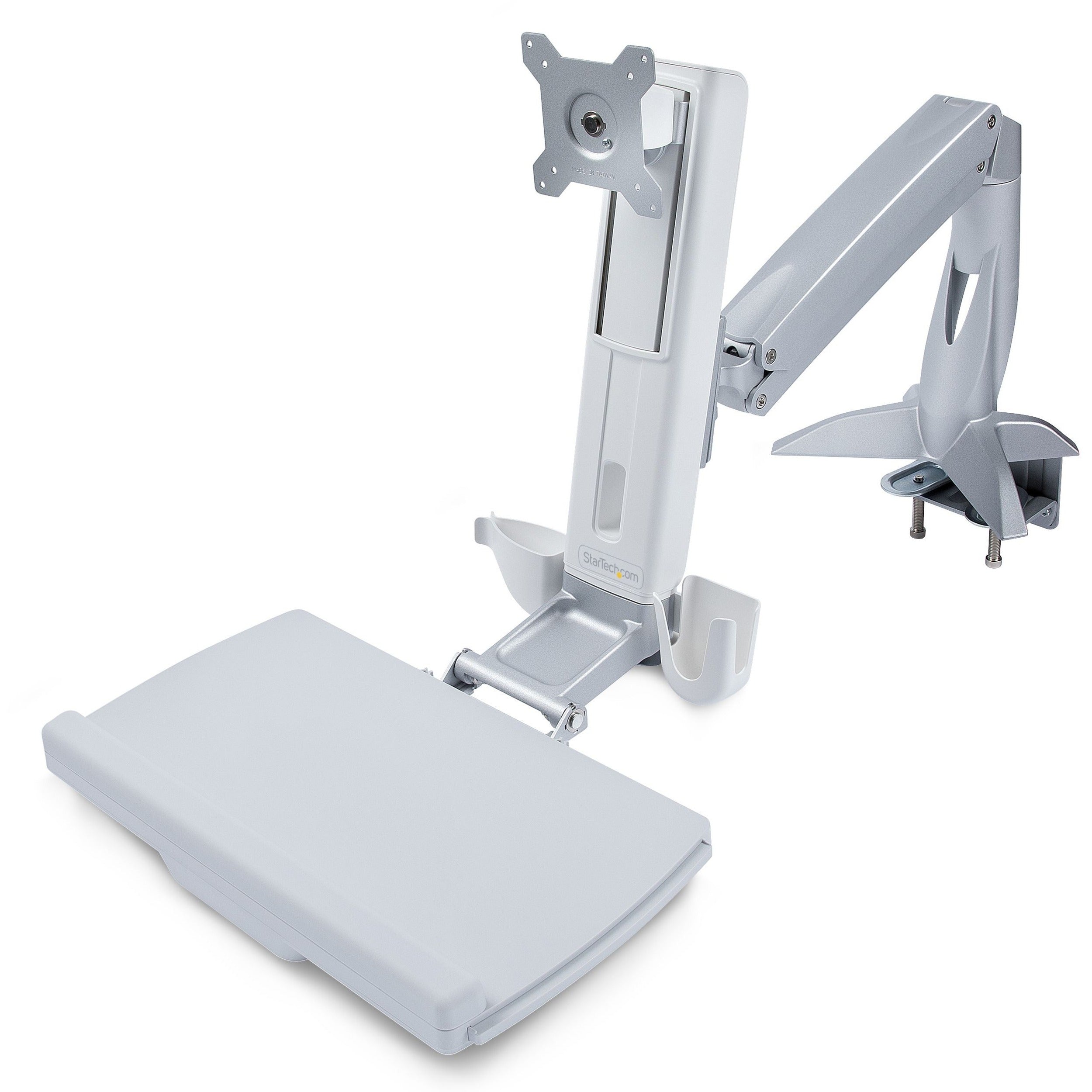 StarTech.com Sit-Stand Monitor Arm, Keyboard Tray, Desk Mount Sit-Stand Workstation up to 27 inch VESA Display, Standing Desk Converter - SIT-STAND-ARM-1MS