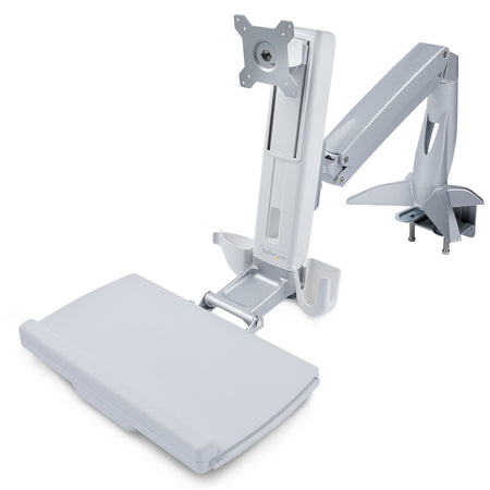 StarTech.com Sit-Stand Monitor Arm, Keyboard Tray, Desk Mount Sit-Stand Workstation up to 27 inch VESA Display, Standing Desk Converter - SIT-STAND-ARM-1MS