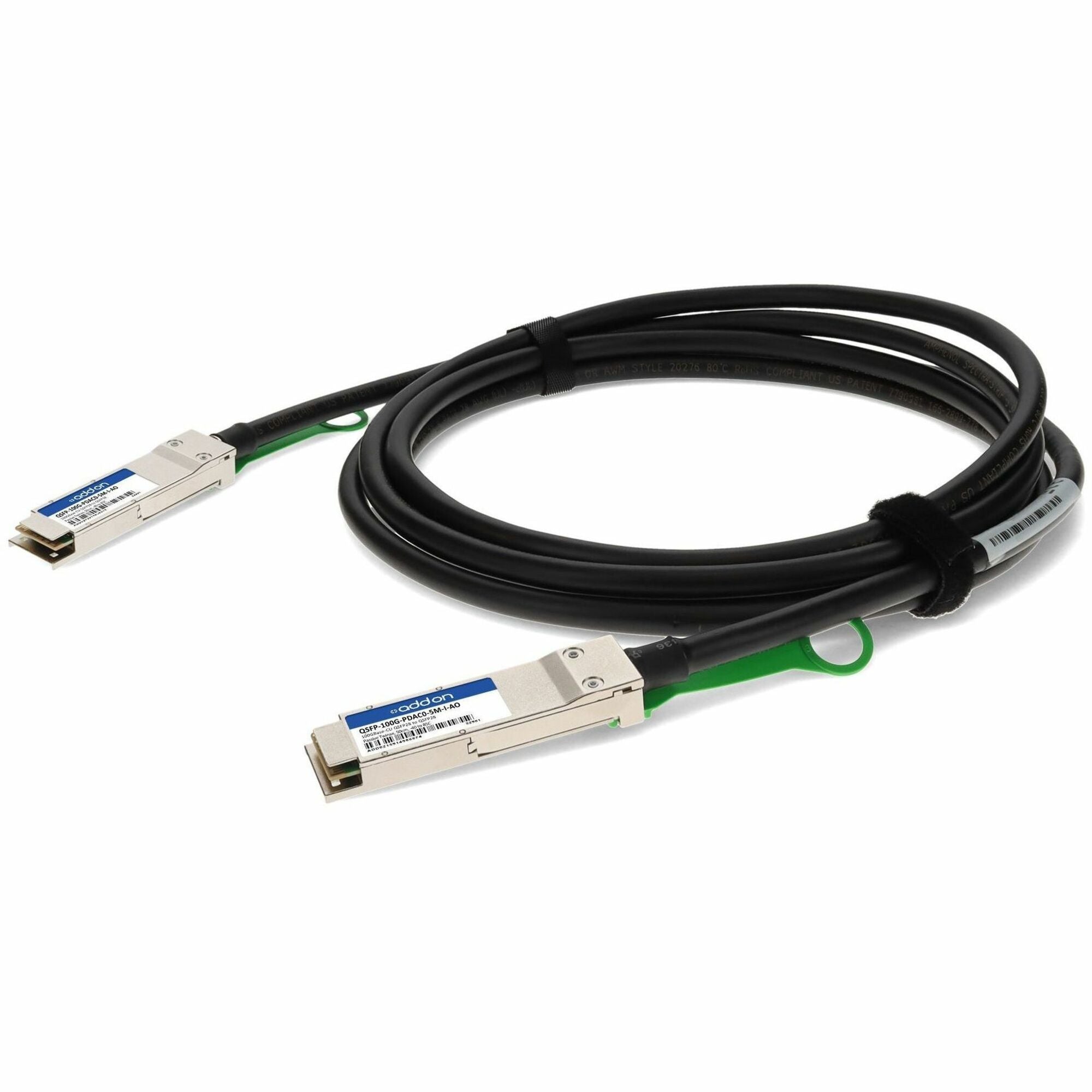 AddOn MSA and TAA Compliant 100GBase-CU QSFP28 to QSFP28 Direct Attach Cable (Passive Twinax, 50cm, 30AWG, -40 to 85C) - QSFP-100G-PDAC0-5M-I-AO