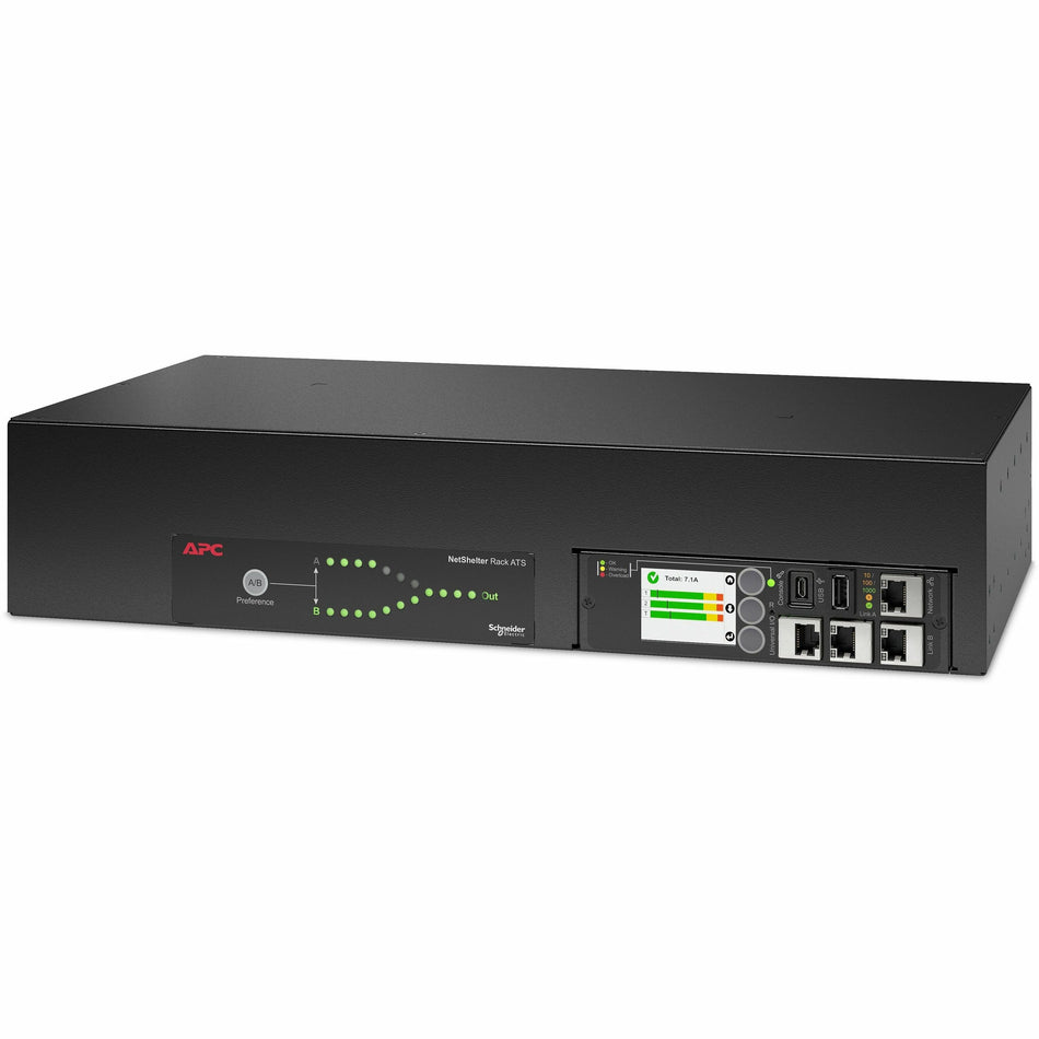 APC Netshelter Rack Automatic Transfer Switch, 2U, 30A, 200/208V, 2 L6-30 IN, 16 C13, 2 C19 OUT, 50/60Hz - AP4432A