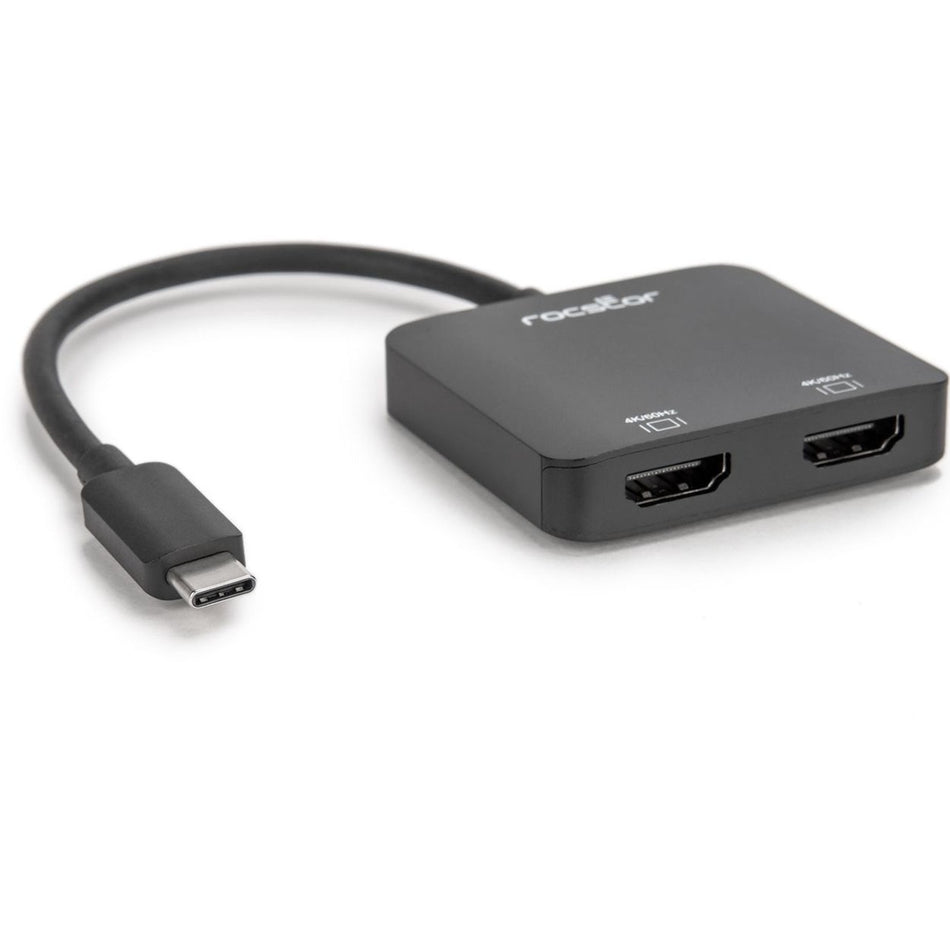 Rocstor Premium USB-C&trade; to Dual HDMI Multi Monitor Adapter - HDMI 4K 60Hz - USB Type- C&reg; 2-Port Multi Monitor MST Hub Adapter- for PC/Windows - 4Kx2K Resolutions up to 3840x2160 @ 60Hz - For Notebook/Desktop PC - USB-C to 2x HDMI Splitter - DP 1.2/HBR2/MST Hub - Thunderbolt&reg; 3/4 compatible - DUAL HDMI ADAPTER 4K@60Hz WINDOWS - 1 Pack - Black - Y10A203-B1