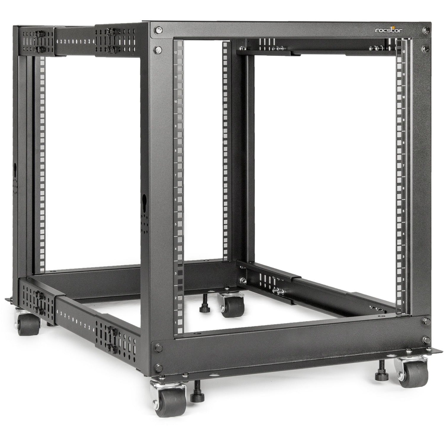 Rocstor SolidRack 12U Adjustable Depth Open Frame 4 Post Rack w/ Casters - Y10E008-B1