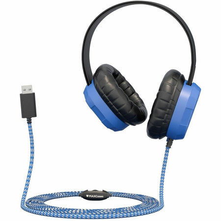 MAXCases Extreme Headset w/braided cable, inline volume control and built-in microphone w/USB-A connector (Blue) - MC-HPX-USBA