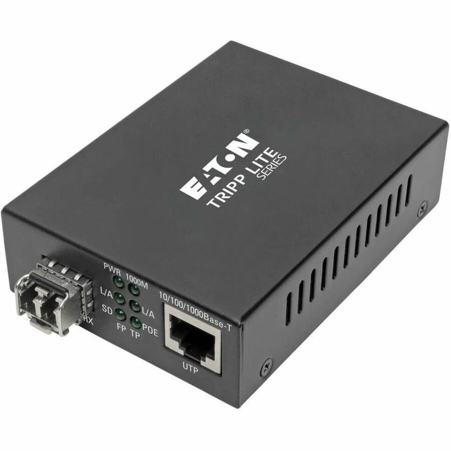 Eaton Tripp Lite Series Gigabit Multimode Fiber to Ethernet Media Converter, PoE+ - International Power Cables, 10/100/1000 LC, 850 nm, 550 m (1,804 ft.) - N785-INT-PLCMM1