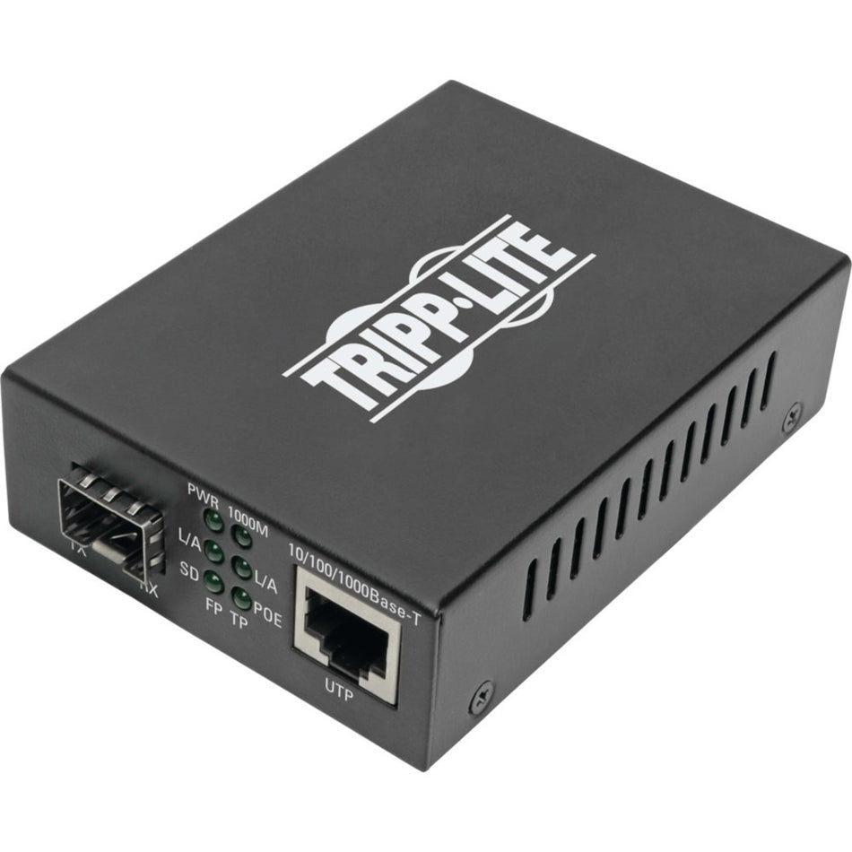 Eaton Tripp Lite Series Gigabit SFP Fiber to Ethernet Media Converter, POE+, International Power Cables, 10/100/1000 Mbps - N785-INT-PSFP