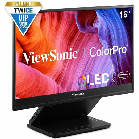 ViewSonic VP16-OLED 15.6 Inch 1080p Portable OLED Monitor with 2 Way Powered 40W USB C, Pantone Validated, Factory Calibrated, Built in Ergonomic Stand with Protective Cover - VP16-OLED