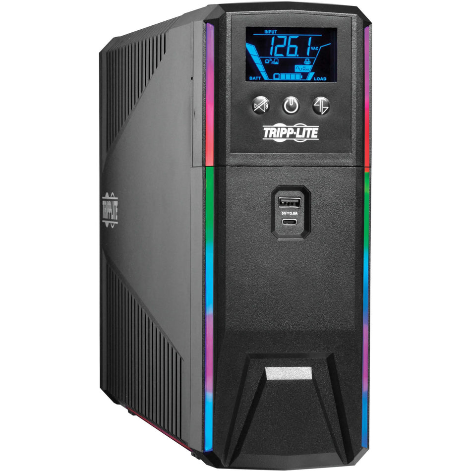 Tripp Lite by Eaton UPS 1500VA 900W 120V Pure Sine Wave Gaming UPS Battery Backup - LCD, AVR, RGB LEDs, USB Charging, Power Saving - SMART1500PSGLCD