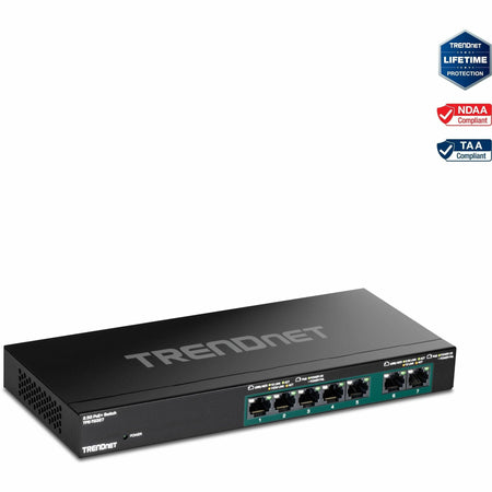 TRENDnet 7-Port Multi-Gig PoE+ Switch, 5 x 1G RJ-45 PoE+ BASE-T Ports, 2 x 2.5G RJ-45 PoE+ Ports, 20Gbps Switching Capacity, Wall Mountable, Network Ethernet Switch, Lifetime Protection, Black,TPE-TG327 - TPE-TG327