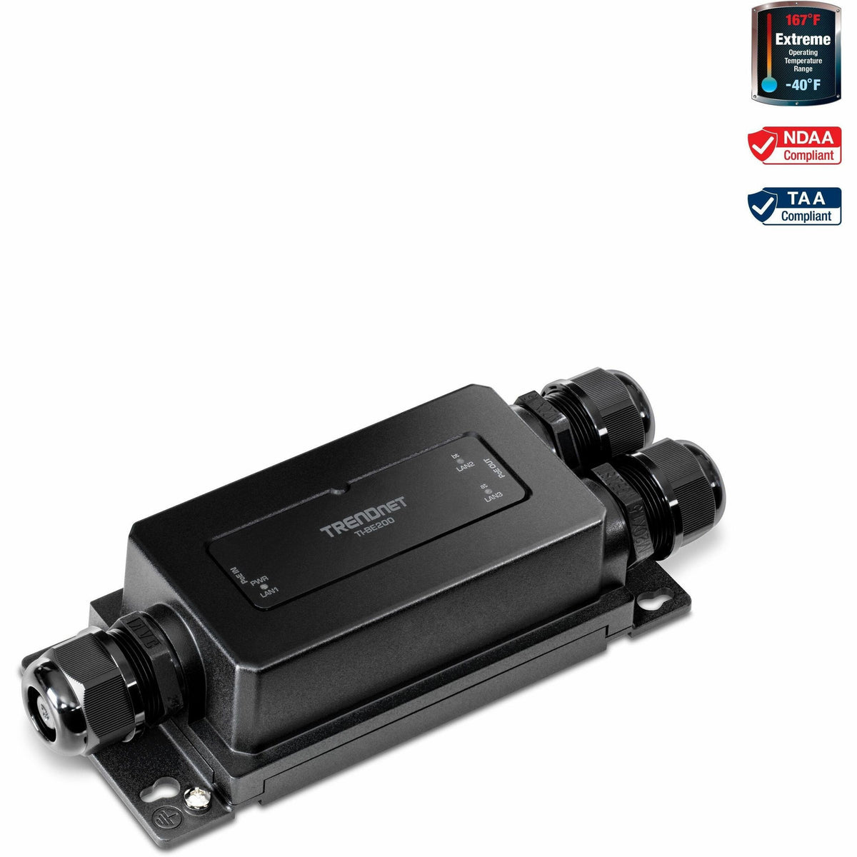 TRENDnet 2-Port Industrial Outdoor Gigabit PoE++ Extender, Hardened IP67 Extreme Temperature Rated Housing, Extends PoE++ Connection up to 200m (656 ft.) for up to 2 Devices, Black, TI-BE200 - TI-BE200