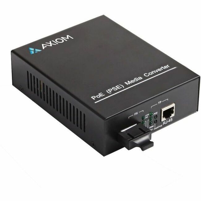 Axiom 1Gbs POE+ RJ45 to 1000Base-LX Fiber Media Converter -SMF, LC, 20km, 1310nm - MCP32-T2-S3L20-AX